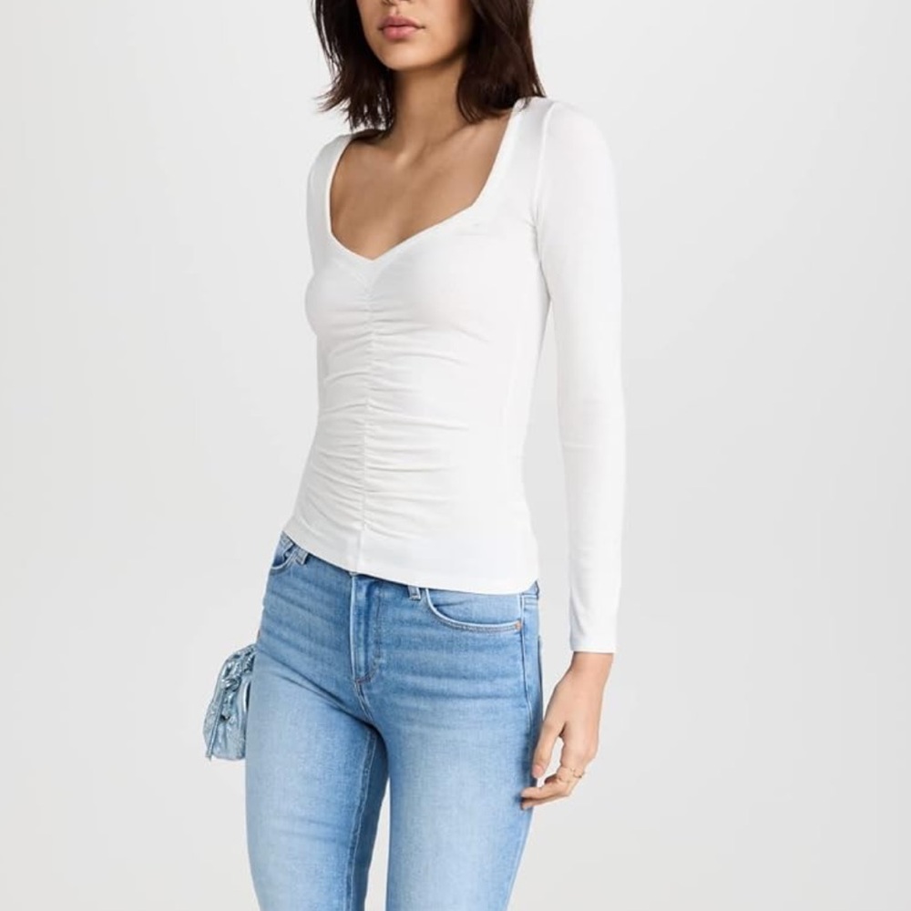 PAIGE long sleeve white ruched Annalisa Top size XS